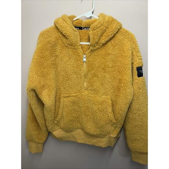 Calvin Klein Performance Hooded Sherpa Sweater Yellow Size Medium Size Women’s - Picture 1 of 9
